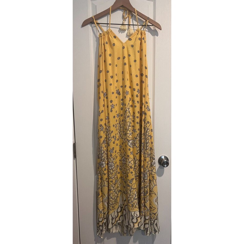 Anthropologie BEACHGOLD Women's Maxi Dress Yellow Blue Print Rayon Size XS